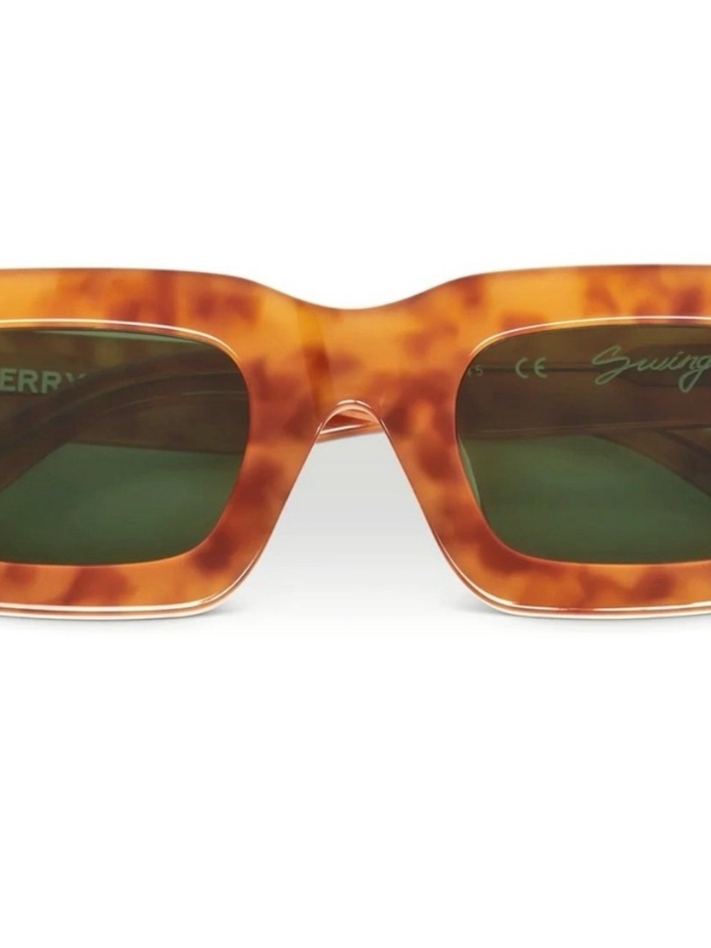 Cherry LA Tortoise Amber Rectangular Sunglasses with Green Lenses - Picture 2 of 15